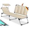 KESSER® Lettino da sole SUN con tettuccio - lettino da giardino sedia a sdraio pieghevole - con parasole - schienale reclinabile, ergonomico - superficie di riposo imbottita, Beige