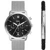 Fossil Neutra orologio per uomo movimento Moonphase multifunzione con bracciale in acciaio o cinturino in pelle, 44 mm, Argento Piombo