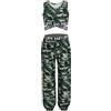 HULIJA Completo Sportivo per Bambina Estivo Fitness Senza Maniche Crop Top Canotta + Cargo Pantaloni Lunghi Tuta da Sportiva Hip Hop Verde Mimetico 9-10 Anni