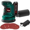 werktough Wertough SA002 - Levigatrice orbitale casuale senza fili, velocità a 6 fasi, con batteria da 2,0 A e caricabatterie rapido, 1 ruota per levigatrice da 125 mm e 6 fogli di carta abrasiva da 125 mm, con