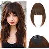 S-noilite Frangia Clip Capelli Veri Frangetta Extension, 14g Frangetta Francese Capello Veri, 100% Remy Human Hair Bang, Frangia Aerea Capelli Umani, Lisci con Tempie Bangs, Marrone Medio #4