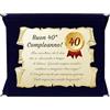 Generico Targa 40° Compleanno | Elegante Regalo Quarantesimo Compleanno | Cofanetto con Pergamena per Quarantenne | Biglietto Auguri | Birthday Plate (blu, 40 Anni)