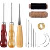 GIDWRIY Kit Ago e Filo per Cucire Pelle, Set Cucito Pelle, Filo Cerato per Cuoio con Aghi per Pelle a Mano e Punteruolo per Pelle, Kit Cucitura Cuoio per Progetti di Cuoio e Artigianato