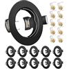 Yiahin Cornice Faretti LED da Incasso GU10 per cartongesso, Portafaretto da Incasso Rotondo Nero, Foro 55mm-70mm, Per 50mm LED e Alogeno, Portalampade GU10 Inclusi, Set di 10