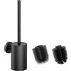 WAVEWO Scopino per WC in silicone e supporto, porta scopino per WC con 2 testine, scopino WC in acciaio inox 304 per la pulizia del bagno, rotondo nero