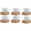 Utilissimi EDITACASA - Set di 6 tazzine in ceramica colore bianco, con piattino in bamboo capinza 85 cc le tazzine segnuono uno stile moderno - shabby chic