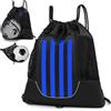 STAY GENT Coulisse Zaino da Basket per Bambini Giovani e Adulti, Foldable Zaino Calcio Pallavolo Sportiva con Staccabile Palla Borsa a Rete per Palestra Yoga Escursionismo, Blu Nero Striscia