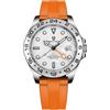 PAGRNE DESIGN Pagani Design Orologio Uomo GMT Analogico Automatico Orologi da polso da uomo Impermeabile 100M con Cinturino in Acciaio Inox 1682 (arancione bianco)