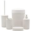 Inbagno Set bagno accessori completo - 5 pezzi, kit accessori appoggio colorato beige, include dispenser, portaspazzolini, portasapone, scopino wc e pattumiera 4,2 lt, linea Ring