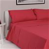 LARA MORADA - Set Completo Lenzuola Una Piazza E Mezza, Misura Francese, 100% Cotone, Made In Italy, Tinta Unita, Per Letto 1 Piazza E Mezza 140x200cm, Rosso