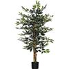HOMCOM Pianta Artificiale di Fico da 130 cm a 702 Foglie e 3 Tronchi con Vaso Ø15x12.5 cm, per Interni, Verde e Bianco