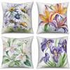 ASDCXZ Set di 4 federe per cuscino con fiori, 45 x 45 cm, per la primavera, acquerello, viola, bianco, fiori, verde, foglie, cuscino decorativo, lavabile, in poliestere, per esterni