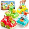 JOYIN Macchinine Giocattolo per Bambini di 1, 2 e 3 anni, Macchinine a Trazione Posteriore, Set di Macchinine con Animali (Elefante, Scimmia, Giraffa, Leone), Regali per Bambini di 1, 2 e 3 anni