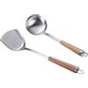 NORHOR Set di 2 Utensili da Cucina in Acciaio Inox 304, Wok Spatola & Mestolo con Manico in Legno Resistente al Calore
