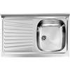 Linea Azzurra Lavello Cucina 1 Vasca in Acciaio Inox e gocciolatoio per lavello. Lavabo Cucina Satinato F3 Standard con Piletta Manuale e Guarnizione Premontata 80x50x80cm Made In Italy
