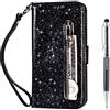 Grandoin Cover Compatible con Huawei P20 PRO, Glitter Colorato Custodia Retro a Libro Flip Case Portafoglio Cover in Pelle Wallet Magnetica Supporto Cover Cassa Protettiva (Nero)
