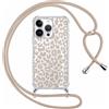 ZhuoFan Custodia con Cordino per iPhone 15 Pro Max 6,7, Trasparente Aesthetic Disegni Cover con Collana, Morbido Telaio in Silicone TPU + Rigido PC Bumper Antiurto Case con Laccio, Leopard