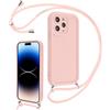 Coalbooliy Cover per iPhone 14 Pro 6,1 con Cordino per Cellulare, Custodia Silicone con Regolabile Collana Sottile Morbida Case Protezione della fotocamera Antiurto con Necklace, Rosa