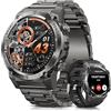 NAIXUES 2025 Smartwatch Uomo Militare 500mAh 1.46 Orologio Smartwatch con Chiamata Bluetooth, 24/7 Sonno/Cardiofrequenzimetro/SpO2, 113 Modalità Sportive IP68 Smart Watch Tracker Android iOS 2 Cinturini Nero