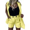 Generic 2 abiti per le donne senza maniche tinta unita con pantaloncini casual elegante Business Suit Set giacca per le donne, Giallo, L