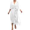 Generic Abito estivo da donna, stile bohémien, casual, con scollo a V, a volant, a maniche corte, linea ad A, orlo plissettato, abito da sole, elegante ed elegante, con scollo a V, lunghezza al ginocchio,