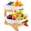 DODUOS Cestino di frutta a 2 piani, cesto per frutta e verdura con supporto in bambù resistente per la decorazione della cucina