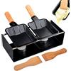 RoseFlower Mini Set Griglia per Raclette, Party Raclette, Raclette per 2 persone, Riscaldata da Candlelight, Base in Metallo e 2 Griglia/Piastra Antiaderente, Spatola in Legno,22.5 * 10 * 6.5cm
