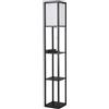 HOMCOM Lampada da Terra Moderna, Lampadina Illuminazione Interna Salvaspazio con Ripiani da Soggiorno Cotone, MDF 26 x 26 x 160 cm Nero e Bianco