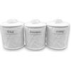 KORAT Set 3 Barattoli Contenitori da Cucina, Tris Sale Zucchero Caffè, in Ceramica con Tappo Ermetico da 750 ml, Dimensioni 12,5x12,5x16 Cm, Bianco o Tortora con scritte (Bianco, 12,5x12,5x16 Cm)