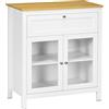 HOMCOM Credenza moderna da cucina con cassetto, ripiano regolabile e 2 ante in vetro, mobile contenitore in vetro per soggiorno e sala da pranzo 80x40x90 cm Bianco