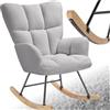 TecTake® Sedia A Dondolo, Imbottitura in Gommapiuma, Tessuto Bouclé, Motivo Trapuntato, Schienale Alto, Braccioli Larghi, Telaio in Acciaio, Pattini In Legno Massiccio, Design Moderno -Grigio Chiaro