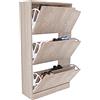 Arreditaly Scarpiera Portascarpe 3 Ante In Legno MDF Da Ingresso Salvaspazio A Ribalta Con Maniglie A Scomparsa Doppia Profondità Slim Soggiorno Casa Camera Ufficio 115 x 24 x 63 Cm (Rovere)