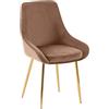 CLP Sedia da pranzo Elmira I Sedia da cucina imbottita con rivestimento in velluto, Colore:marrone, Materiale base:metallo oro