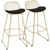 HOMCOM Set di 2 sgabelli alti da cucina moderni sgabelli da bar con cuscino in velluto schienale e poggiapiedi carico 120 kg 46,5 x 48 x 93 cm oro
