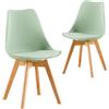 IPOTIUS Sedia da Pranzo Scandinava con Schienale Ergonomico e Gambe in Faggio, Design Classico Nordico per Cucina/Ufficio/Giardino (2 Pezzi, Gelato Verde)
