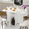 HAMHAIGO Tavolo da Pranzo Pieghevole con 4 Ruote, Tavolo Pieghevole Salvaspazio,Tavolo a Ribalta in Legno per 4-6 Persone, Tavolo da Cucina con 3 Ripiani, Tavolo Estensibile per Cucina/Soggiorno (Bianco-A)