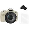 VOVMOEYA Custodia per fotocamera EOS R100, custodia protettiva in silicone compatibile con Canon EOS R100 [bianco], pellicola protettiva per Canon R100 [2 confezioni], copertura per slitta a contatto