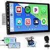 Hikity CarPlay Autoradio 1 Din con Schermo da 9 Pollici Touchscreen Bluetooth Stereo Auto con Android Auto Supporto FM/AM Microfono+Retrocamera
