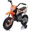 Mondial Toys Moto Elettrica per Bambini 12V Super Cross Enduro 3-6 Anni con 2 Potenti Motori Acceleratore a Manopola Ruote Grandi Battistrada Bluetooth Musica Sospensioni Rotelle Batteria Trasportabile Arancione