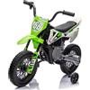 Mondial Toys Mini Moto Elettrica Cross 12V per Bambini 3-6 Anni - Stile Racing Verde, 2 Motori, Rotelle di Sicurezza, Sospensioni Suoni e Indicatore di Carica, Ammortizzatori Reali