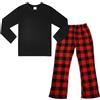 LNFINTDO Pigiama per bambine e ragazze, set di pigiama invernale in pile, 2 pezzi, a maniche lunghe, con top e pantaloni a quadri, per 7-13 anni, Nero+rosso, 13 anni