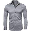 Mr. right Gdtime Camicie in Fibra di bambù da Uomo Slim Fit Tinta Unita Manica Lunga Camicie Casual Camicie Button Down, Camicie Formali Elastiche per Uomo (Grigio, S)