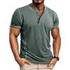 NLAND T-Shirt Classica Girocollo con Bottoni Henley Shirt da Uomo Estivi Maniche Corte Magliette Traspirante Soffice Slim Sportiva,Verde L