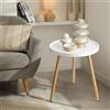 danpinera Tavolino rotondo con gambe in metallo e vassoio in legno, piccolo tavolino rotondo per soggiorno, camera da letto, asilo nido, bianco e oro, LTU-ST02-WG