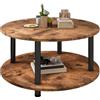 VERFARM Tavolino rotondo, 2 ripiani, tavolino da salotto, tavolino da caffè, tavolino da divano, per soggiorno, camera da letto, robusto telaio in metallo/pannello MDF, 60 x 60 x 48,5 cm, marrone