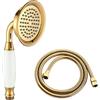Ownace Soffione doccia vittoriano oro e tubo da 59 pollici set tradizionale in ottone e ceramica telefono doccetta per bagno
