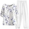 Generic Completo Donna Casual Pantalone E Top Casual Elegante Leggera Allentato Top Curvy Mezza Età Estivo Camicia Due Pezzi Maniche Corte Taglie Forti Tuta Anziani Stampato Cotone E Lino Camicia + Pantaloni