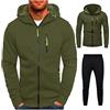 Generic Tuta da uomo in 2 pezzi, a maniche lunghe, con cappuccio e pantaloni con cerniera completa, set sportivo, taglie forti, tuta da jogging casual, aderente, A# verde militare, 4XL