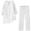 HEONSATI Tuta Estiva Donna Completo Cotone Larghi Set Di Due Pezzi Di Lino Casual Manica Corta Camicia E Pantaloni Lino Set Completo Casual Taglie Forti Leggera Completi Da Casa Confortevole