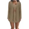 Generic Set da salotto da donna composto da tre pezzi, cardigan aperto sul davanti, top a tubo, gonna corta, set da donna, set da allenamento da viaggio, abbigliamento da donna, cachi, M
